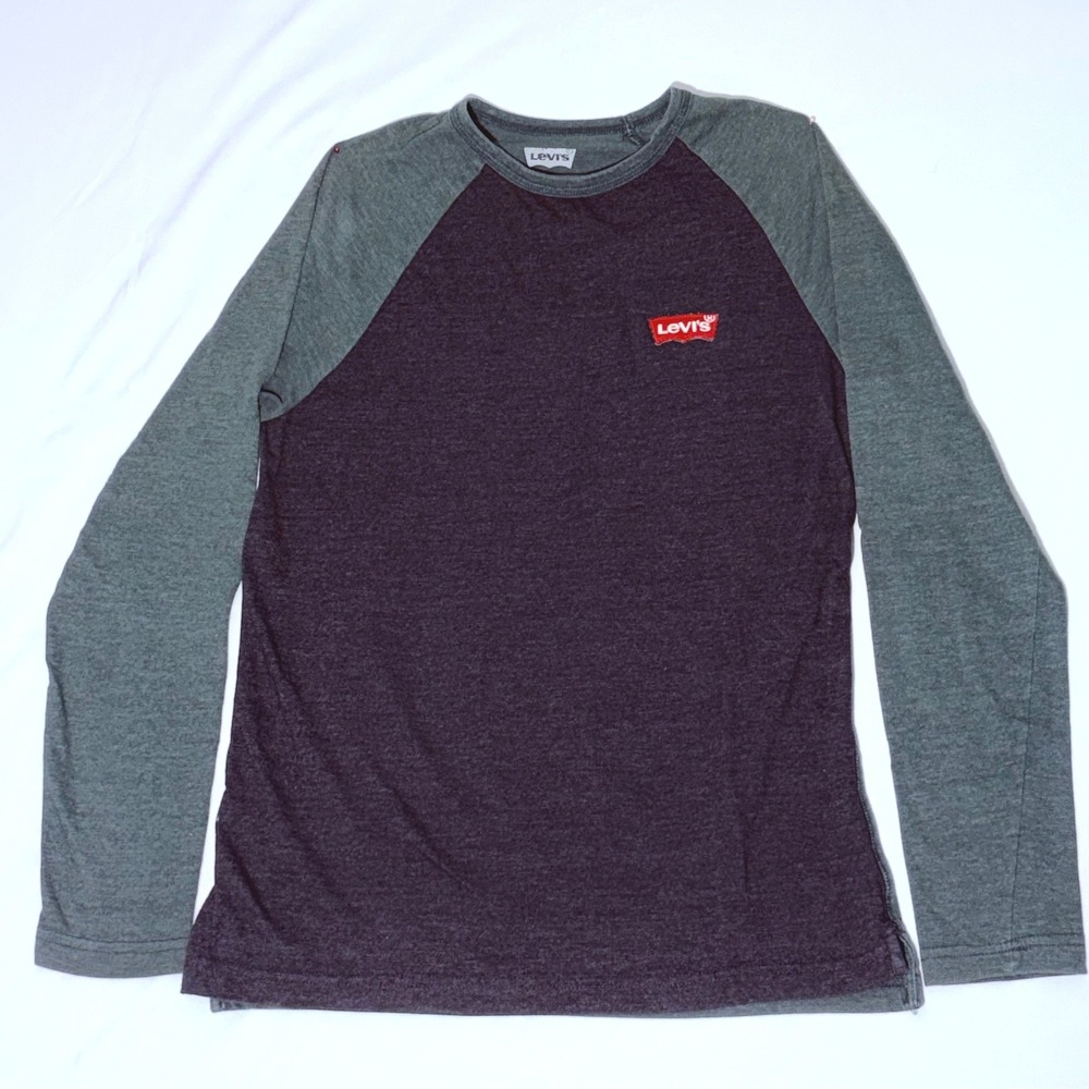 Levi's Raglan Long Sleeve Tee Charcoal Gray Green Heathered Small Minimal Logo